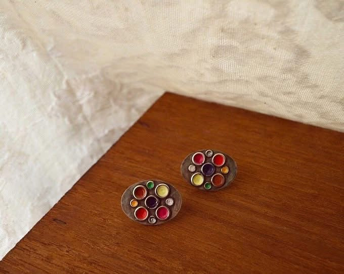 Navrathna Oval Ear Posts