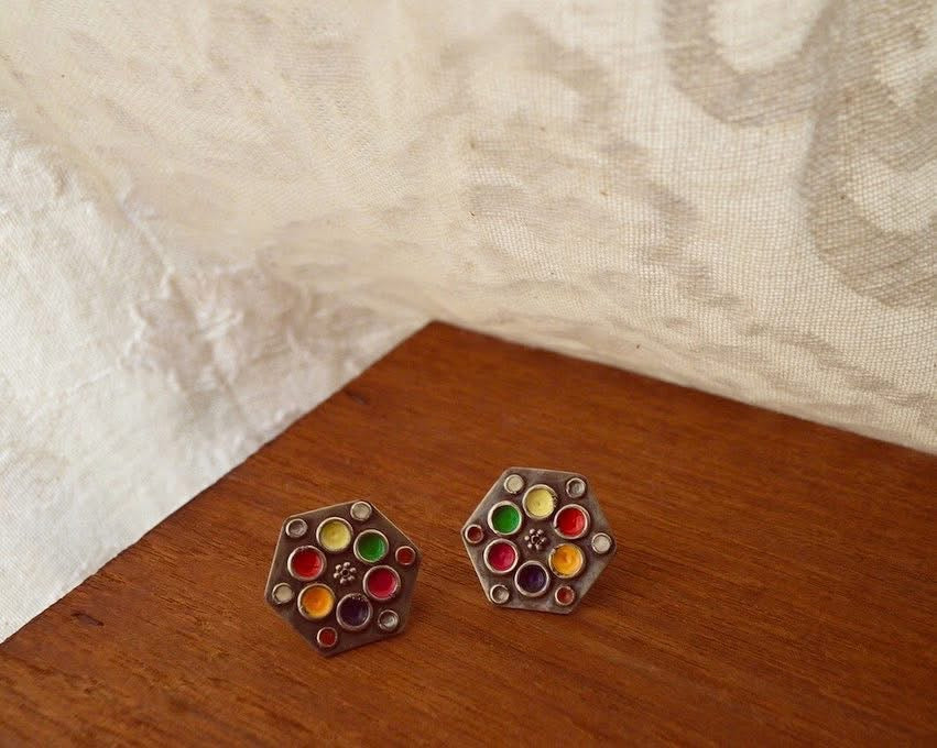 Navrathna Hexagon Ear Posts